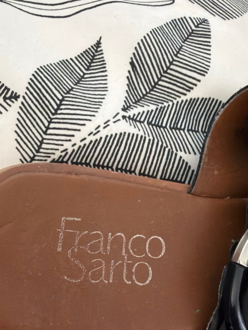 Franco Sarto Brown Leather Slide with Black Patent Accent